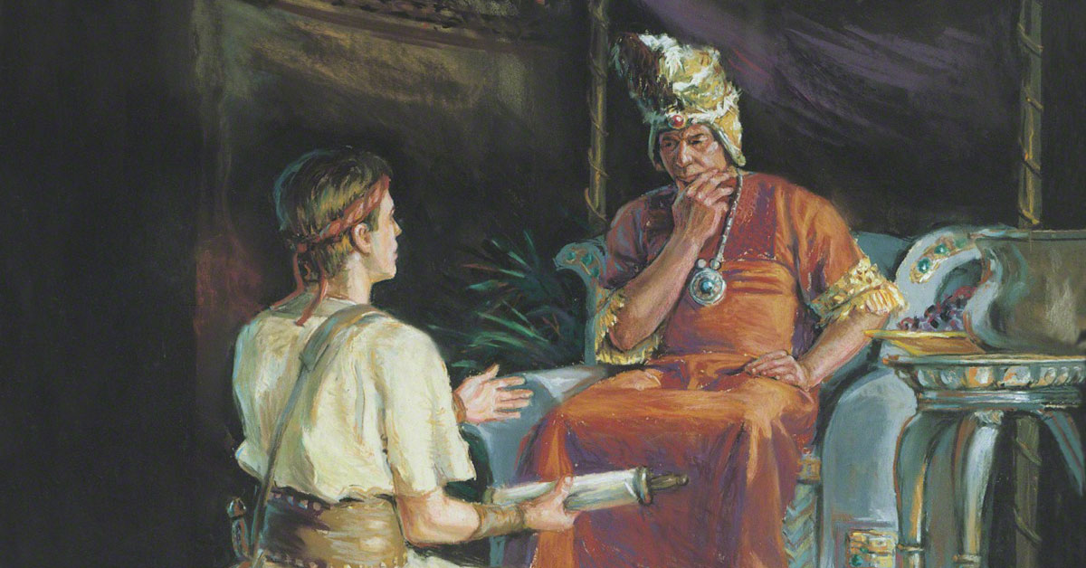 Ammon and King Lamoni, by Scott M. Snow. Image via ChurchofJesusChrist.org