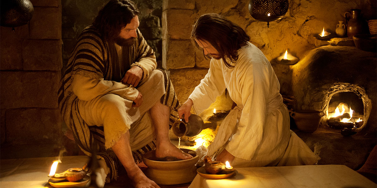 Jesus washing Peter's feet. Image via Gospel Media Library.