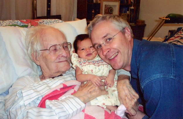 Son Alex and granddaughter Isabella with Hugh, 2003.