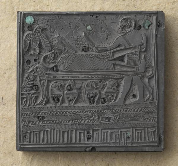 Lead plate used to engrave Facsimile 1 from the Book of Abraham.