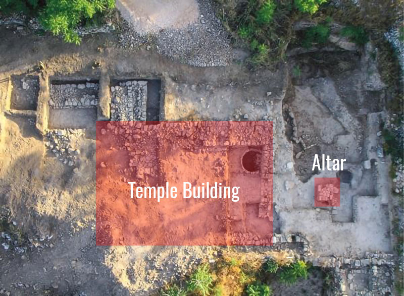 Aerial view of Tel Motza with proposed location of temple highlighted. Image via Biblical Archaeology Review.