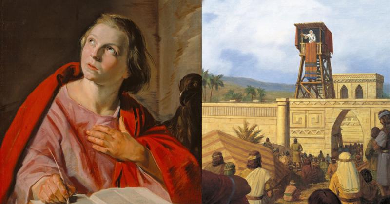 Saint John the Evangelist by Frans Hals via Wikimedia Commons. King Benjamin Addresses His People by Gary L. Kapp via Gospel Media Library. Saint John the Evangelist by Frans Hals via Wikimedia Commons. King Benjamin Addresses His People by Gary L. Kapp via Gospel Media Library.