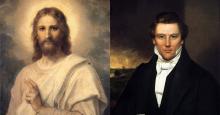 Figure of Christ by Heinrich Hoffman and Portrait of Joseph Smith likely by William Warner Major. Images via Wikmedia Commons.