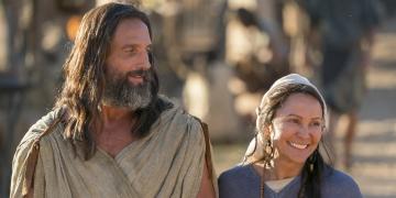Nephi and his wife travel down a road in this still from the Book of Mormon Videos of The Church of Jesus Christ of Latter-day Saints.