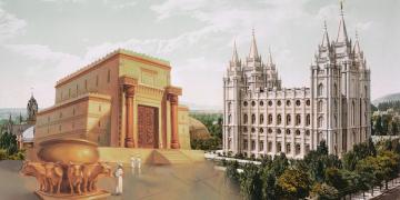 Temple of Solomon via ChurchofJesusChrist.org. Photograph of Salt Lake City Temple via Wikimedia Commons.